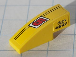 Slope, Curved 3 x 1 with Two Black Stripes and Red '5' on Top and Black 'Super Fast' and Black 'eRAV' on side Pattern (Stickers) - Set 8122