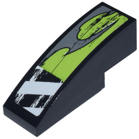Slope, Curved 3 x 1 with Danger Stripes and Lime Decorative Pattern Model Left Side (Sticker) - Set 8211