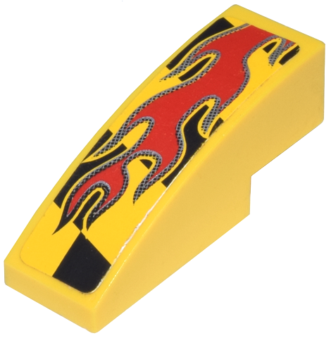 Slope, Curved 3 x 1 with Red Flames on Black and Yellow Pattern Model Right Side (Sticker) - Set 8644