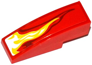 Slope, Curved 3 x 1 with White, Yellow and Dark Red Flame Pattern Model Left Side (Sticker) - Set 70727