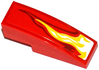 Slope, Curved 3 x 1 with White, Yellow and Dark Red Flame Pattern Model Right Side (Sticker) - Set 70727