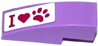 Slope, Curved 3 x 1 with 'I', Heart and Paw Print Pattern (Sticker) - Set 41091