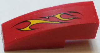 Slope, Curved 3 x 1 with Flames on Red Background Pattern Model Left Side (Sticker) - Set 60027