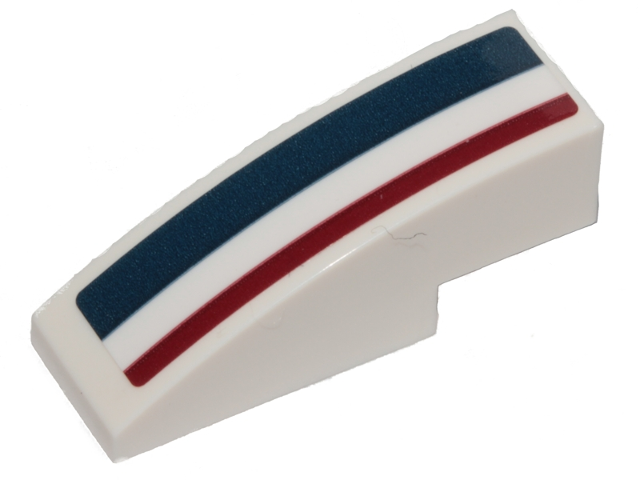 Slope, Curved 3 x 1 with Dark Blue, White, and Dark Red Stripes Pattern Left (Sticker) - Sets 75205 / 75290