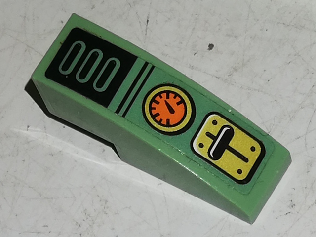 Slope, Curved 3 x 1 with Yellow Lever Small Base with Black Lever and Orange Gauge Pattern (Sticker) - Set 70589