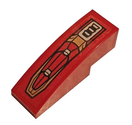Slope, Curved 3 x 1 with Gold and Dark Red Armor Plates and Silver Vents Pattern (Sticker) - Set 76167