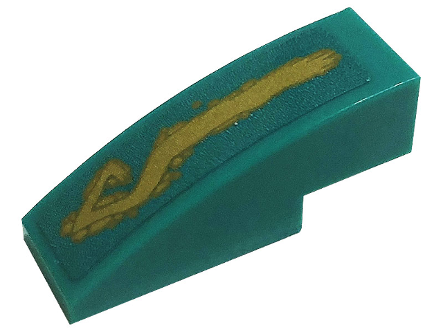Slope, Curved 3 x 1 with Gold Tribal Symbol Tattoo on Dark Turquoise Background Pattern Model Left Side (Sticker) - Set 71746