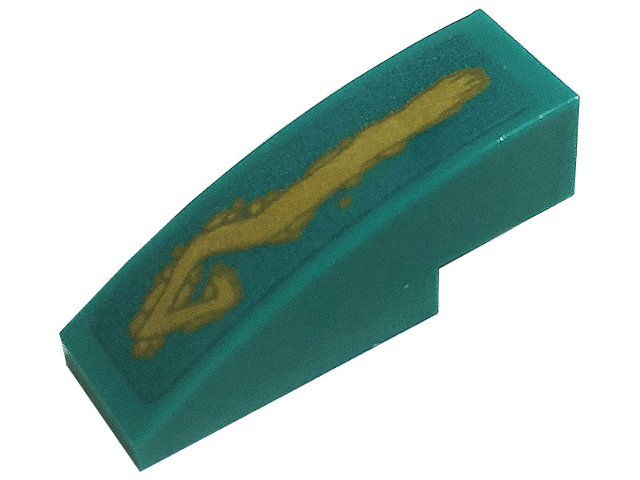 Slope, Curved 3 x 1 with Gold Tribal Symbol Tattoo on Dark Turquoise Background Pattern Model Right Side (Sticker) - Set 71746