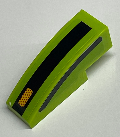 Slope, Curved 3 x 1 with Yellow Headlight with Red Dots on Black Line on Lime Background Pattern Model Left Side (Sticker) - Set 75888