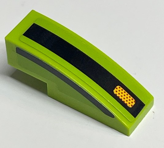 Slope, Curved 3 x 1 with Yellow Headlight with Red Dots on Black Line on Lime Background Pattern Model Right Side (Sticker) - Set 75888