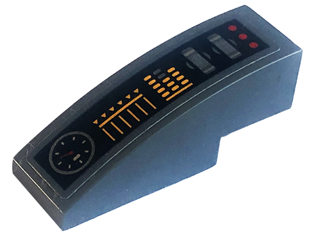 Slope, Curved 3 x 1 with Control Panel, Bright Light Orange Buttons and Lights, Levers, Gauge and Red Dots Pattern (Sticker) - Set 76181