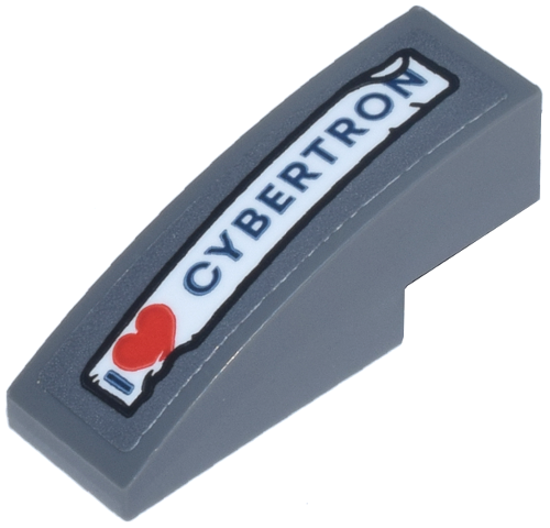 Slope, Curved 3 x 1 with Red and Dark Blue 'I Heart CYBERTRON' on White Bumper Sticker Pattern (Sticker) - Set 10338