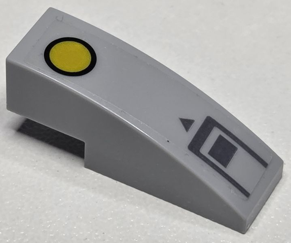 Slope, Curved 3 x 1 with Yellow Circle with Black Outline, Dark Bluish Gray Triangle and Rectangle Pattern (Sticker) - Set 76232