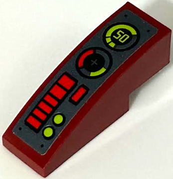 Slope, Curved 3 x 1 with Dark Bluish Gray Control Panel with Red and Lime Buttons, Lights and '50' Pattern (Sticker) - Set 70669
