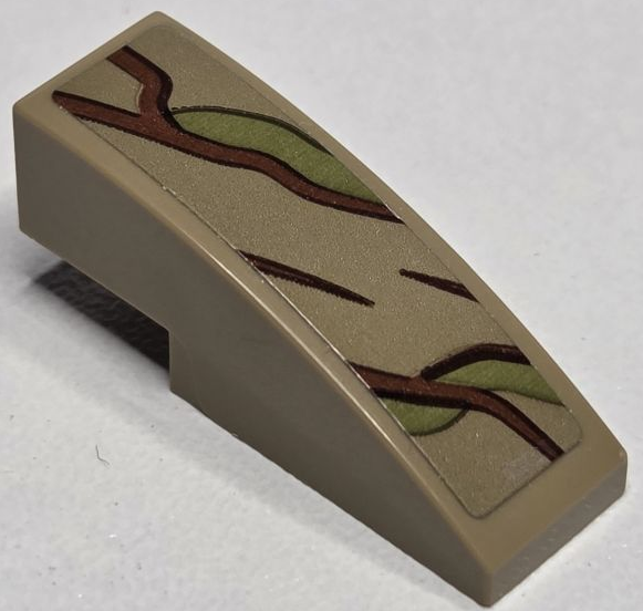 Slope, Curved 3 x 1 with Reddish Brown Tree Bark Plates and Olive Green Vines Pattern (Sticker) - Set 76217