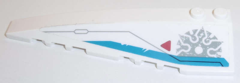 Wedge 10 x 3 Left with Dark Azure Stripe, Light Bluish Gray Shuriken Throwing Star and Red Triangle Pattern (Sticker) - Set 70673