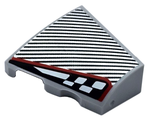 Wedge 2 x 2 x 2/3 Left with Silver Diagonal Stripes and Black and White Checkered Stripe with Red Outline Pattern