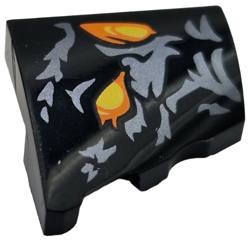 Wedge 2 x 2 x 2/3 Left with 2 Yellow and Orange Shapes and Dark Silver Markings Pattern (Balrog Face Right Half)