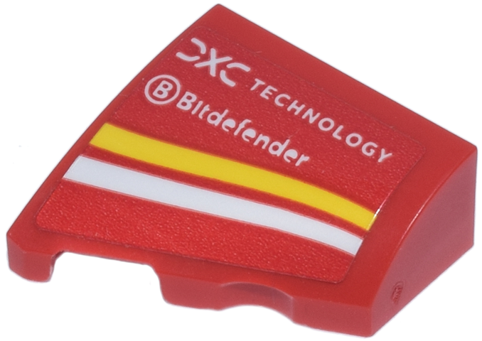 Wedge 2 x 2 x 2/3 Left with White 'DXC TECHNOLOGY' and 'Bitdefender' Logo and Curved Yellow Stripe Pattern (Sticker) - Set 77242