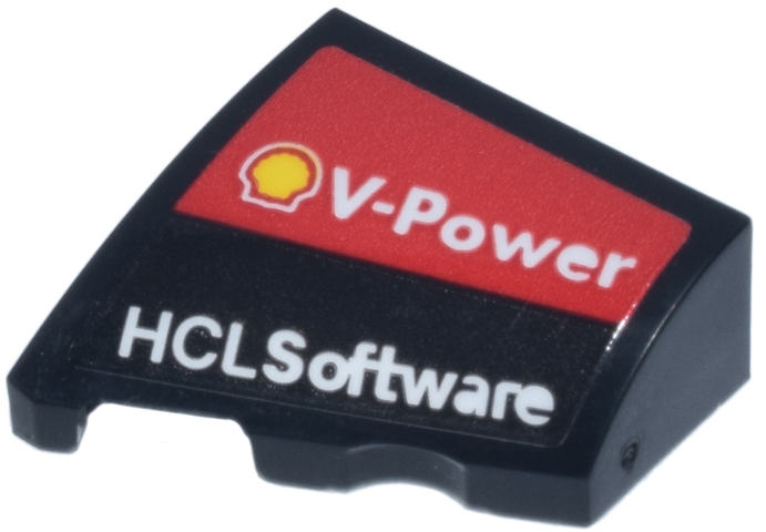 Wedge 2 x 2 x 2/3 Left with White 'V-Power' and Yellow Shell on Red Background and 'HCLSoftware' Logo  Pattern (Sticker) - Set 77242