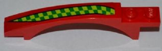 Slope, Curved 8 x 1 x 1 2/3 with Arch and 2 Recessed Studs with Lime and Green Checkered Stripe Pattern Model Left Side (Sticker) - Set 7967
