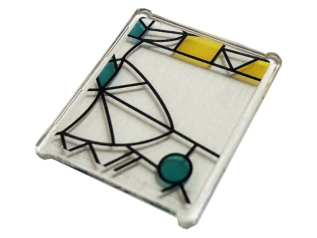 Glass for Window 1 x 3 x 3 Flat Front with Dark Turquoise and Yellow Stained Glass and Black Lattice Pattern (Sticker) - Set 75980