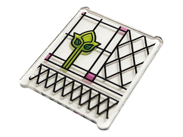 Glass for Window 1 x 3 x 3 Flat Front with Dark Pink, Dark Turquoise and Lime Stained Glass and Black Lattice Pattern (Sticker) - Set 75980