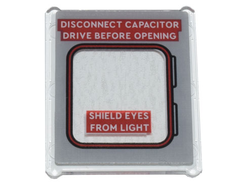 Glass for Window 1 x 3 x 3 Flat Front with Flux Capacitor Door and Red 'DISCONNECT CAPACITOR DRIVE BEFORE OPENING' and 'SHIELD EYES FROM LIGHT' Pattern (Sticker) - Set 10300
