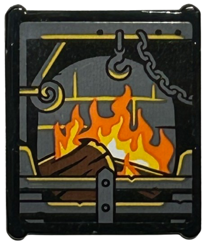 Glass for Window 1 x 3 x 3 Flat Front with Dark Bluish Gray Fireplace with Hook and Chain, Yellow and Orange Flames and Reddish Brown Logs Pattern (Sticker) - Set 76428
