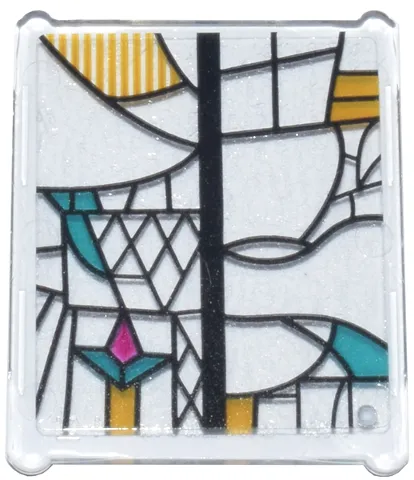 Glass for Window 1 x 3 x 3 Flat Front with Black, Bright Light Orange, Dark Turquoise, and Magenta Stained Glass Pattern 1 (Sticker) - Set 76437