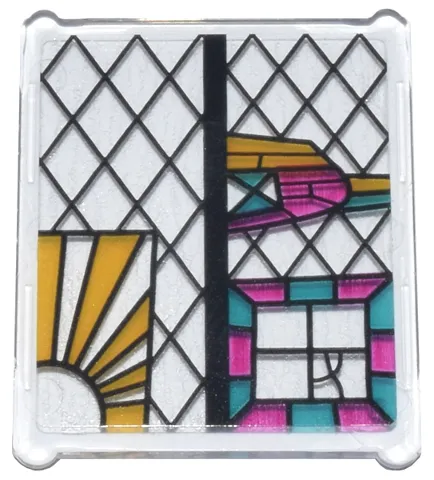 Glass for Window 1 x 3 x 3 Flat Front with Black, Bright Light Orange, Dark Turquoise, and Magenta Stained Glass Pattern 2 (Sticker) - Set 76437