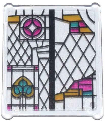 Glass for Window 1 x 3 x 3 Flat Front with Black, Bright Light Orange, Dark Turquoise, and Magenta Stained Glass Pattern 3 (Sticker) - Set 76437