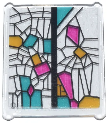 Glass for Window 1 x 3 x 3 Flat Front with Black, Bright Light Orange, Dark Turquoise, and Magenta Stained Glass Pattern 4 (Sticker) - Set 76437