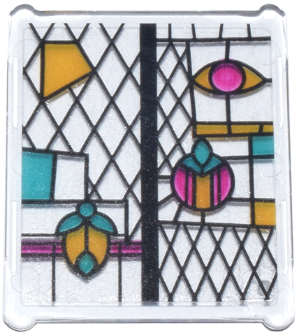 Glass for Window 1 x 3 x 3 Flat Front with Black, Bright Light Orange, Dark Turquoise, and Magenta Stained Glass Pattern 6 (Sticker) - Set 76437
