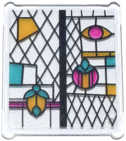 Glass for Window 1 x 3 x 3 Flat Front with Black, Bright Light Orange, Dark Turquoise, and Magenta Stained Glass Pattern 6 (Sticker) - Set 76437