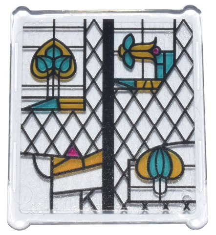 Glass for Window 1 x 3 x 3 Flat Front with Black, Bright Light Orange, Dark Turquoise, and Magenta Stained Glass Pattern 7 (Sticker) - Set 76437