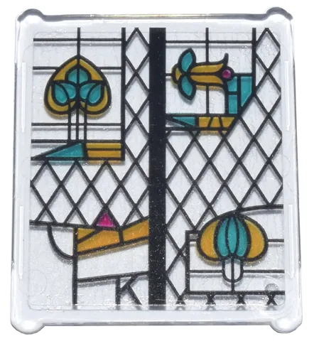 Glass for Window 1 x 3 x 3 Flat Front with Black, Bright Light Orange, Dark Turquoise, and Magenta Stained Glass Pattern 7 (Sticker) - Set 76437