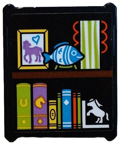 Glass for Window 1 x 3 x 3 Flat Front with Book End with Pony, Books, Fish, Painting Pattern (Sticker) - Set 42654