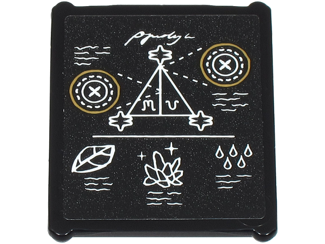 Glass for Window 1 x 3 x 3 Flat Front with Blackboard with White and Gold Circles, Writing, Triangle, Leaf, Crystals and Drops Pattern (Sticker) - Set 76464