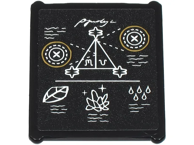 Glass for Window 1 x 3 x 3 Flat Front with Blackboard with White and Gold Circles, Writing, Triangle, Leaf, Crystals and Drops Pattern (Sticker) - Set 76464