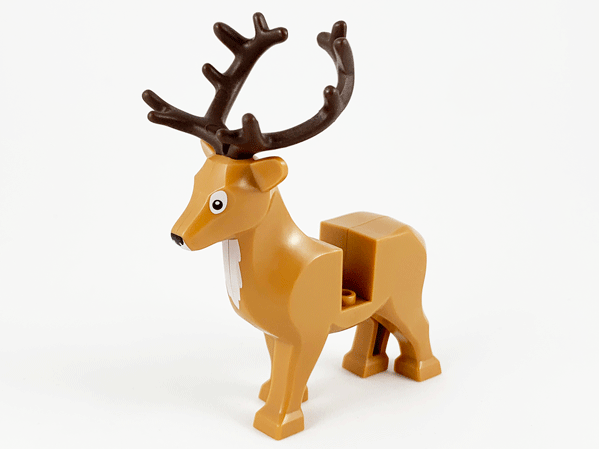 Deer with Flexible Rubber Dark Brown Antlers with Black Eyes and Nose, White Eye Patches, Muzzle and Chest Pattern (Stag / Reindeer)