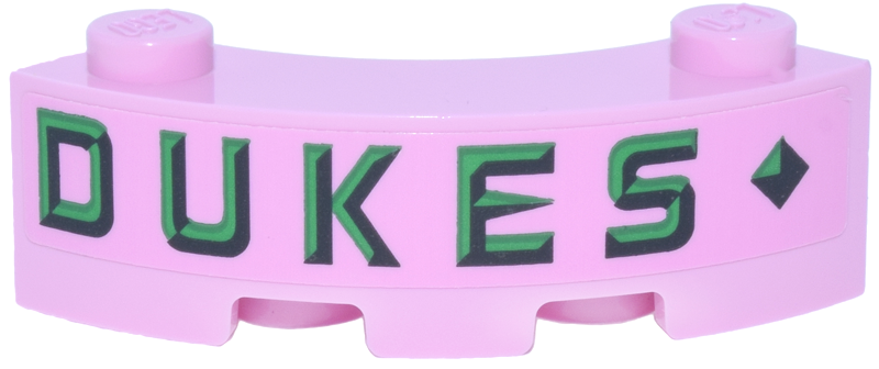 Brick, Round Corner 3 x 3 Macaroni with 2 Studs with Green, Bright Green and Black Diamond and 'DUKES' Pattern Model Left Side (Sticker) - Set 76457