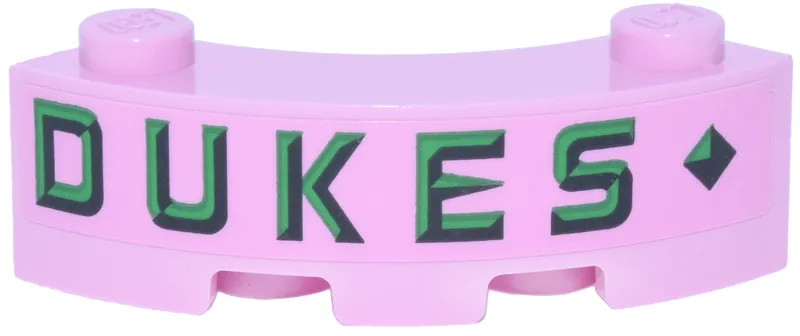 Brick, Round Corner 3 x 3 Macaroni with 2 Studs with Green, Bright Green and Black Diamond and 'DUKES' Pattern Model Left Side (Sticker) - Set 76457