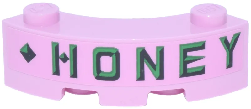 Brick, Round Corner 3 x 3 Macaroni with 2 Studs with Green, Bright Green and Black Diamond and 'HONEY' Pattern Model Right Side (Sticker) - Set 76457