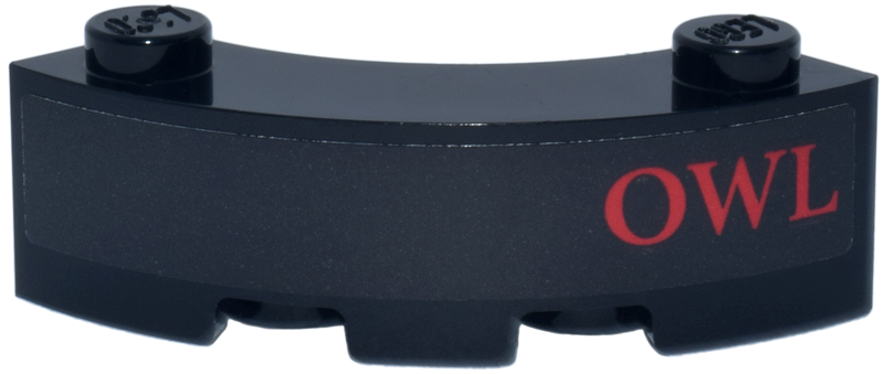 Brick, Round Corner 3 x 3 Macaroni with 2 Studs with Red 'OWL' Pattern Model Right Side (Sticker) - Set 76457