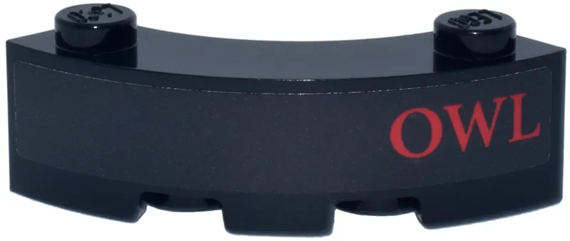 Brick, Round Corner 3 x 3 Macaroni with 2 Studs with Red 'OWL' Pattern Model Right Side (Sticker) - Set 76457