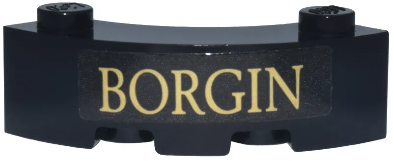 Brick, Round Corner 3 x 3 Macaroni with 2 Studs with Tan 'BORGIN' Pattern (Sticker) - Set 76471