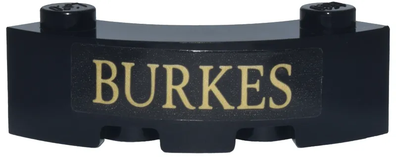 Brick, Round Corner 3 x 3 Macaroni with 2 Studs with Tan 'BURKES' Pattern (Sticker) - Set 76471