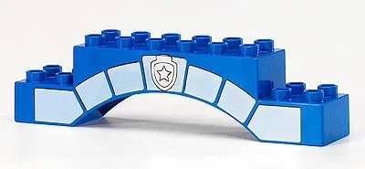 Duplo, Brick 2 x 10 x 2 Arch with White Stonework Wide and Silver Star Police Badge Pattern