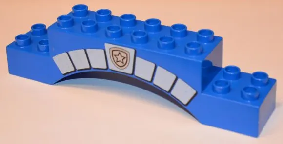 Duplo, Brick 2 x 10 x 2 Arch with White Stonework Narrow and Silver Star Police Badge Pattern